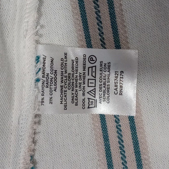 🆕️ 🌿Ann Taylor🌿 - Cream/Teal Striped One Shoulder Ruffle Top w/Sash - Picture 8 of 10